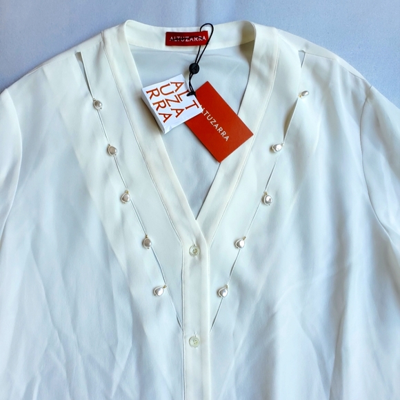 NWT$1,195 Altuzarra Amanda Swarovski Pearl Ivory Top Button Up Blouse Sz 46 (14) - Picture 7 of 11